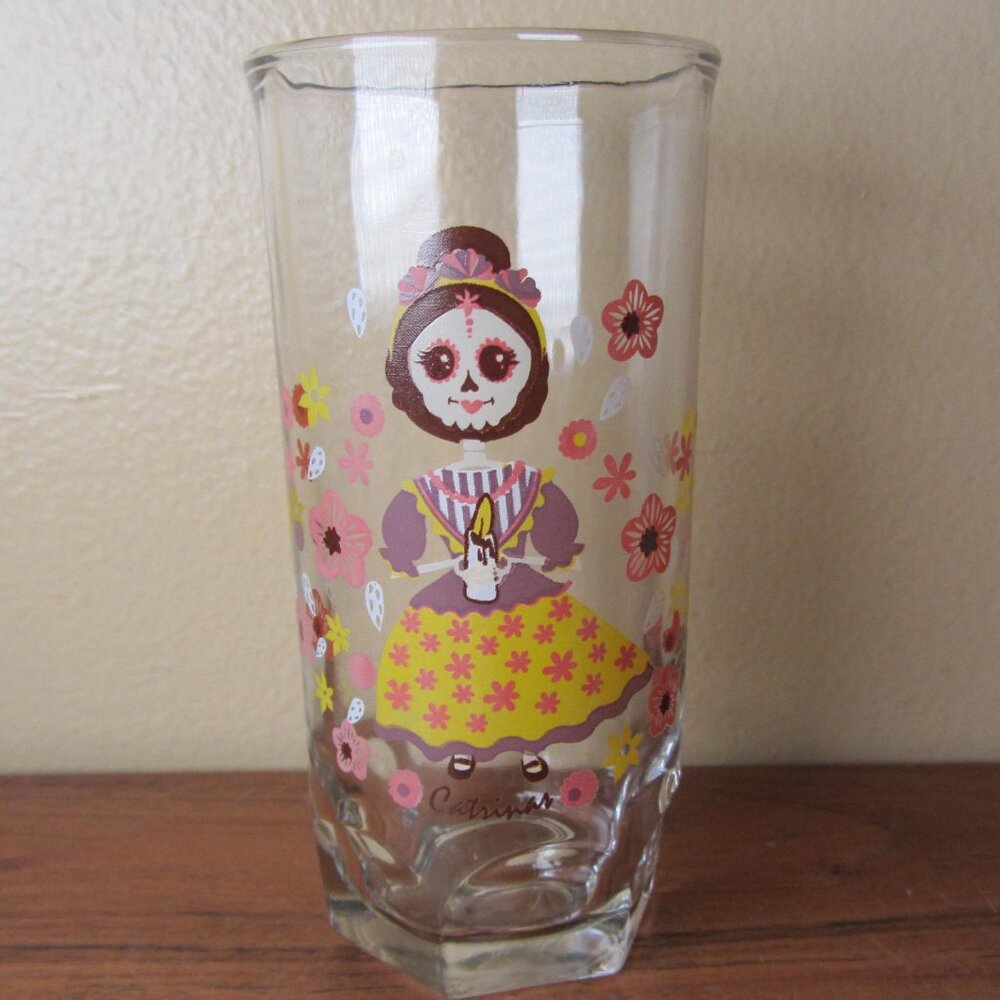 3 for $24 - 8 oz Doña Maria catrinas mole crisa glass day of the dead (W6341)